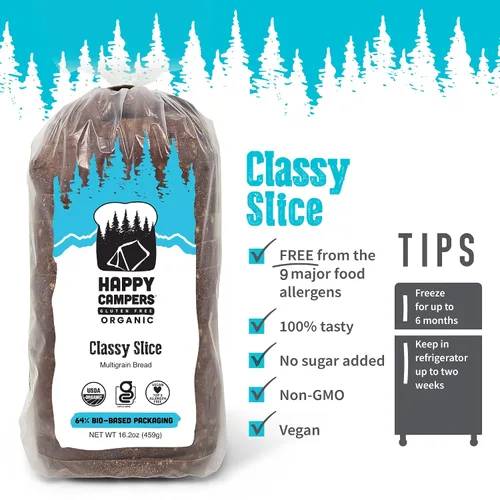 Vista 3 de Happy Campers Classy Slice Pan sin gluten, orgánico, sin OMG, vegano, pan de 16.2 onzas (paquete de 2)