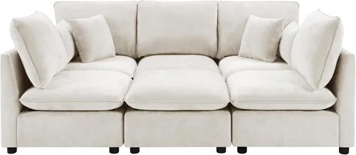 Vista 5 de JIVOIT Sofá modular modular de 93.7 pulgadas con otomana móvil, moderno en forma de U, sofá cama en forma de L con reposabrazos de almacenamiento