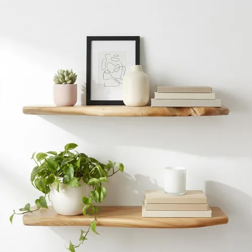 Vista 9 de WELLAND Live Edge - Estantes flotantes de cedro para mesita de noche, juego