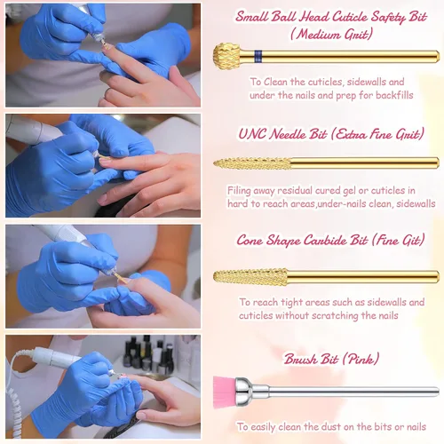 Vista 4 de Hestya Juego de 7 brocas de carburo de tungsteno para uñas, lima eléctrica de 3/32 pulgadas, manicura de diamante, pedicura, removedor de cutículas