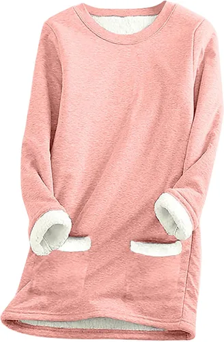 Vista 5 de Sudaderas de forro polar para mujer, de manga larga, cómodas, de felpa, cálidas, para invierno Negro