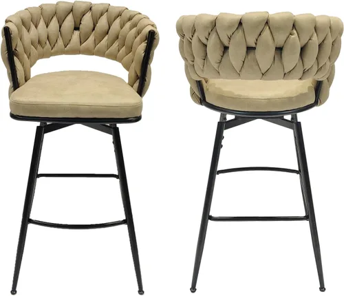 Vista 7 de Technical - Juego de 2 taburetes de bar tejidos de cuero, taburetes de bar con patas negras, sillas de isla de cocina no ajustables, taburetes