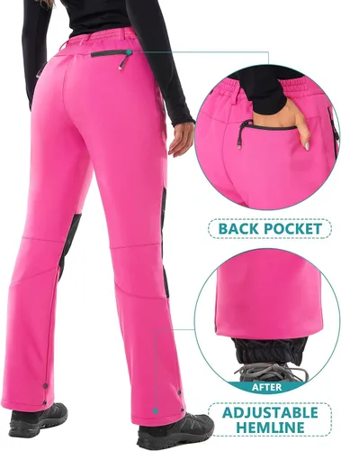 Vista 3 de IUGA Pantalones de nieve para mujer, impermeables, aislados, softshell, con forro polar, para snowboard, 4 bolsillos
