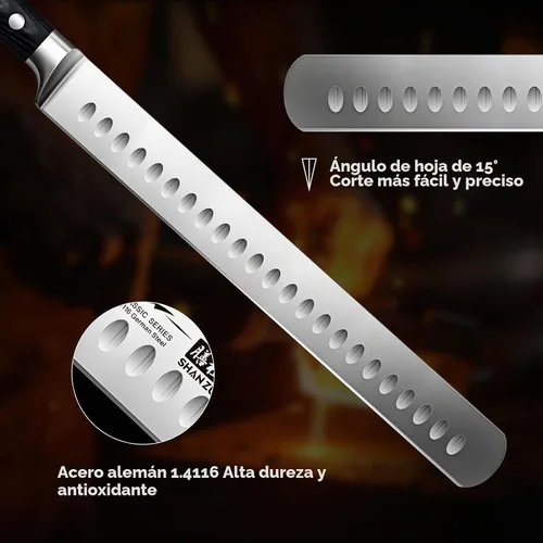 Vista 4 de SHAN ZU Cuchillo de corte de pechuga de 12 pulgadas, cuchillo profesional alemán de acero inoxidable 1.4116, mango de madera ergonómico y diseño