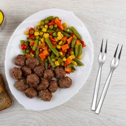 Vista 4 de Stainelss - Tenedor para carne de dos puntas, acero inoxidable, 6 piezas