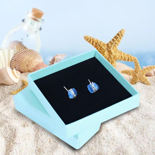 Vista 37 de Sea Glass Earrings S925 Sterling Silver Hypoallergenic Handmade Stud Post Earrings Beach Glass Fashion Handcraft Jewelry earrings stud earrings from