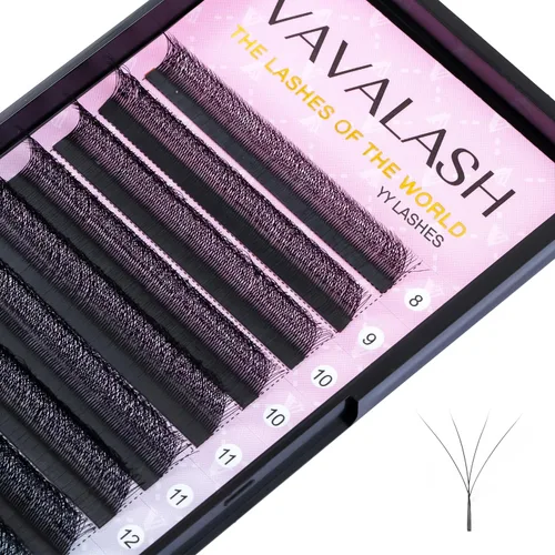 Vista 7 de VAVALASH Extensiones de pestañas en Y, rizo C, 0.002 in, 0.315-0.591 in, bandeja mixta, volumen 4D, extensiones de pestañas tipo YY, extensiones