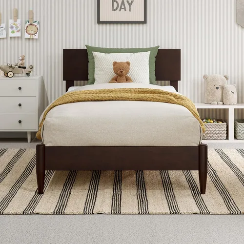 Vista 3 de AFI, Aria - Cama de plataforma moderna de perfil bajo de madera maciza, tamaño individual, color espresso