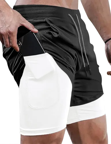 Vista 3 de DIOTSR Mens 2 in 1 Running Workout Shorts Lightweight Athletic Gym Shorts with Pockets
