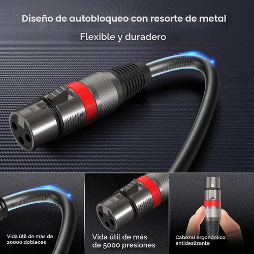 Vista 7 de Cables XLR 25FT/8M 2 paquetes, Cable de Micrófono Balanceado Premium de Servicio Pesado con Conector de Cordón de Micrófono XLR Macho a Hembra de 3
