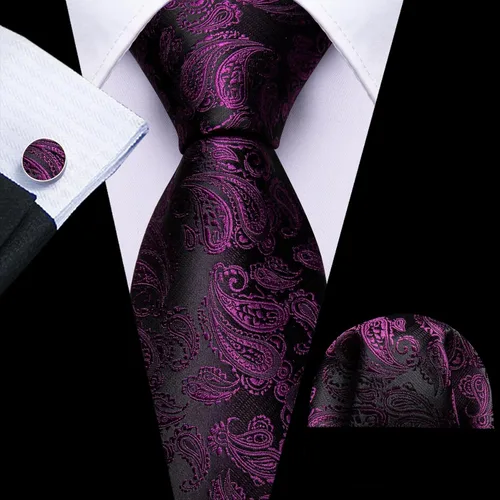 Vista 109 de Barry.Wang - Juego de corbata de seda para hombre, diseño de cachemira, pañuelo y gemelos de bolsillo