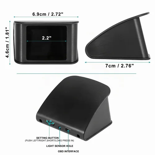 Vista 5 de X AUTOHAUX 2.2 Pulgadas Mini HUD Head Up Display para Coche Tablero Velocímetro Digital Multifunción Pantalla de Datos Alarma de Error TFT LCD