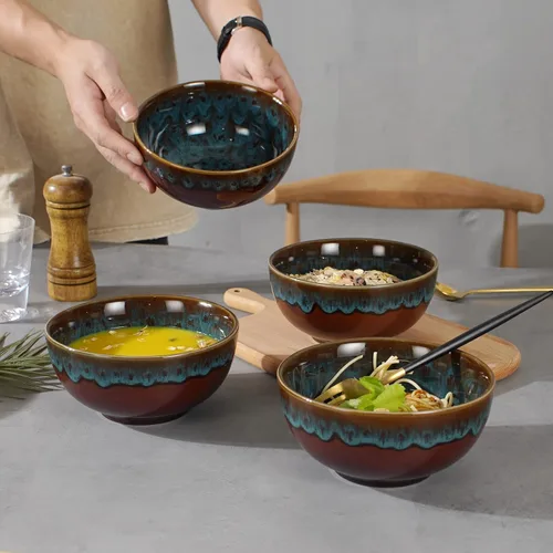 Vista 4 de Juego de 4 cuencos de cereales, cuencos de sopa, de cerámica de 6 pulgadas para cocina, juego de cuencos de estilo japonés para postre, fideos