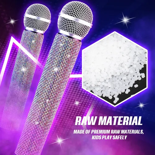 Vista 2 de Sanwuta Micrófono falso con diamantes de imitación brillantes, micrófono de juego de plástico con purpurina para disfraz de fiesta de cosplay