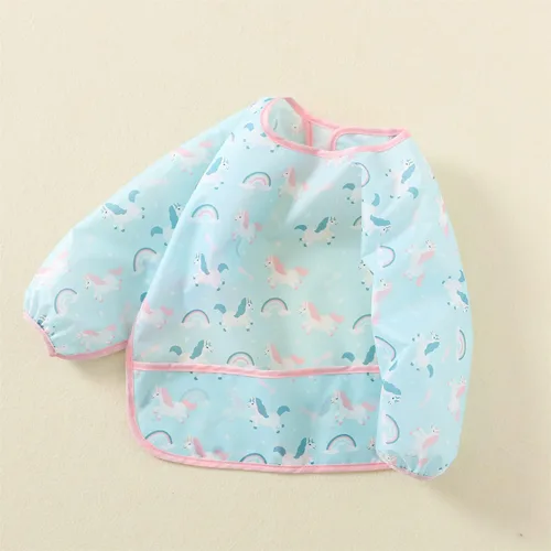 Vista 3 de Paquete de 3 baberos impermeables de manga larga para bebé, cobertura completa, delantal con bolsillo, de 6 a 30 meses