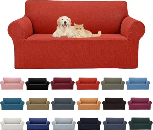 Vista 34 de Cupuamon Funda elástica para sofá de 1 plaza, funda protectora de muebles con parte inferior elástica de tela jacquard a cuadros pequeños para Beige