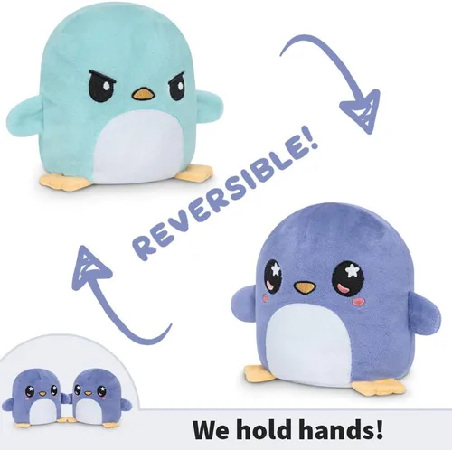 Vista 4 de TeeTurtle Pingüino Plushmate reversible morado estrellado azul claro enojado muestra tu estado de ánimo sin decir una palabra
