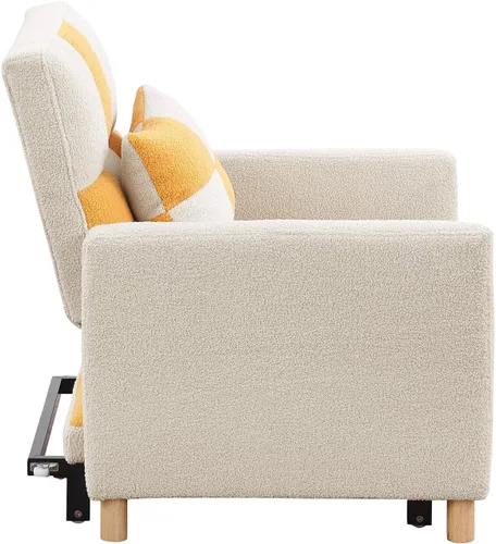 Vista 7 de Silla Cama Convertible, Sillón Sofá 3 en 1 Cama Futón Desplegable para Espacios Pequeños, Tela Teddy Suave, Marco de Metal Resistente, Amarillo