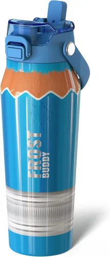 Vista 32 de Frost Buddy botella de agua aislada de 32 onzas con pajilla y tapa para beber Acero inoxidable a prueba de fugas 24 horas de frío Resistente