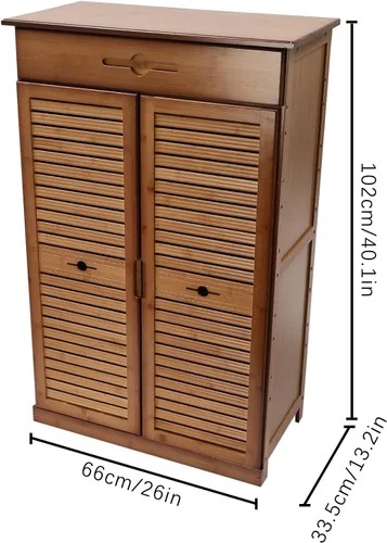Vista 2 de Gdrasuya10 Gabinete de bambú para zapatos de 2 puertas, organizador de zapatos para entrada, armario de almacenamiento de zapatos de 5 niveles