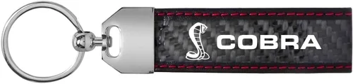 Vista 2 de iPick Image Hecho para Ford Mustang Cobra Real Negro Fibra de Carbono Loop Correa Llavero con Costuras Rojas