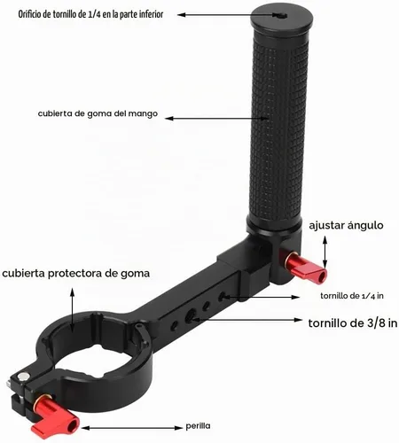 Vista 6 de Agarre de mano de cardán, soporte de extensión con cordón, soporte de extensión para monitor de montaje flash, extensor de mango compatible con DJI