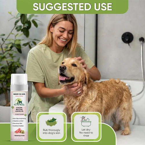 Vista 4 de Pro Pet Works 5 en 1 Loción acondicionadora de manteca de cacao Deja En para perros y gatos - Crema/Bálsamo para manchas calientes para alergias