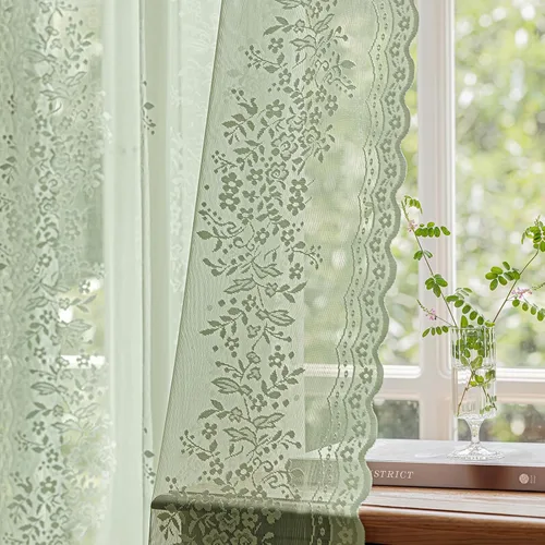 Vista 10 de Cortinas de encaje transparente negro floral de 84 pulgadas de largo, 2