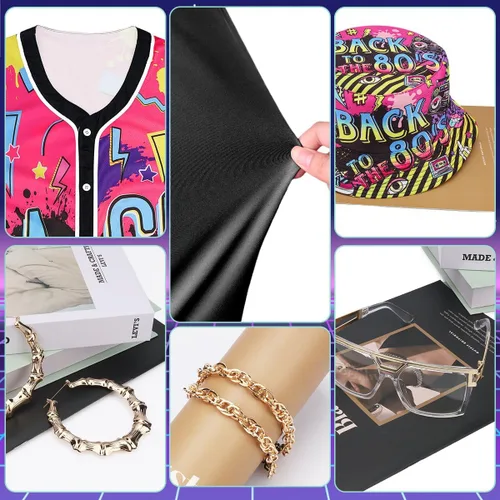 Vista 3 de Traje de los años 80 y 90 para mujer, disfraz unisex de hip hop, camiseta de béisbol, pantalones de yoga, sombrero de pescador, cadena dorada