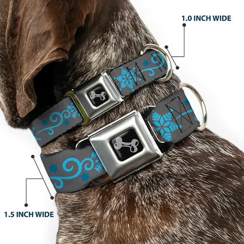 Vista 2 de Collar de perro hebilla para cinturón de seguridad, copos de nieve, gris, azul, 9 a 15 pulgadas, 1.0 pulgadas de ancho