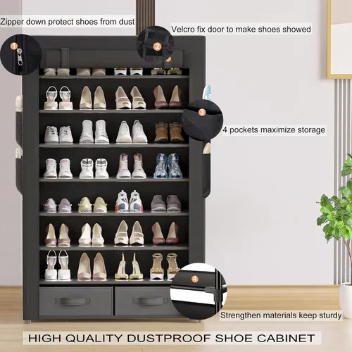 Vista 6 de OYREL Zapatero alto a prueba de polvo, organizador de zapatos de gran capacidad de 8 niveles, 32-40 pares de zapatos