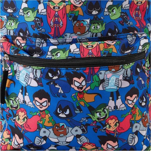 Vista 5 de DC Comics Teen Titans Go! Allover Mochila - Beast Boy, Raven, Cybord, Robin y Silkie - Teen Titans Go! Mochila escolar, Azul