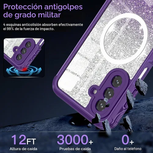 Vista 6 de Hekodonk Funda magnética para Galaxy A17 5G, [compatible con Magsafe] [Protector de pantalla de vidrio templado integrado] [tarjeta con purpurina]