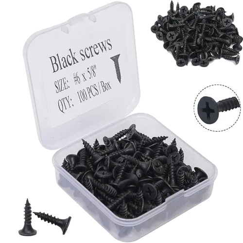 Vista 7 de Tornillos para madera #6 x 3/4 pulgadas, 100 unidades, tornillos Phillips planos negros, tornillos de madera autorroscantes, tornillos de acero al