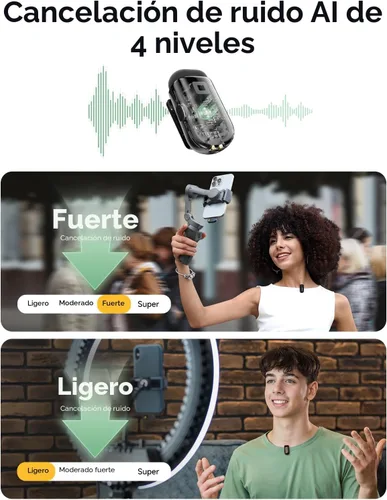 Vista 3 de MAONO Wave T1 Mini Micrófono Lavalier inalámbrico para iPhone Android Phone PC, cancelación de ruido AI, rango de 328 pies, filtro de voz, batería