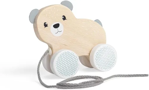 Vista 6 de Bigjigs Toys Juguete de oso certificado FSC – Oso de madera ecológico con orejas y cola de fieltro y cable de tracción gris, juguetes de calidad