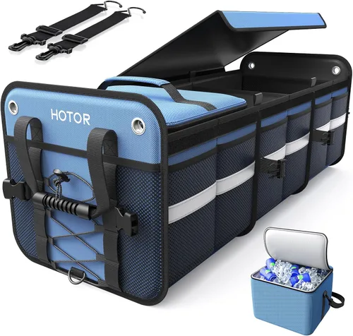 Vista 9 de HOTOR Organizador de maletero, organizador de automóvil de 3 compartimentos y almacenamiento con bolsa refrigeradora, organizador de almacenamiento