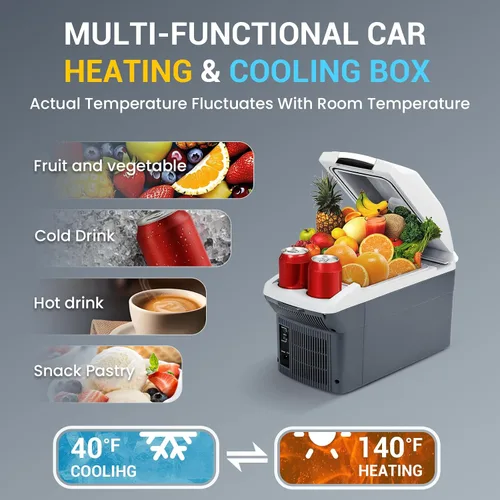 Vista 4 de Refrigerador portátil para automóvil de 9 cuartos de galón, capacidad de 9 litros, refrigerador de 12 V, enfriador eléctrico, enfriador/calentador