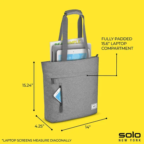 Vista 5 de Solo New York Bolso tote para mujer, bolso profesional para el trabajo y los viajes, bolso para laptop con compartimento acolchado, bolsillo frontal