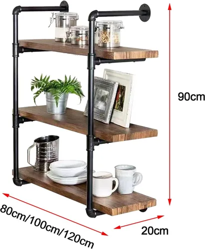 Vista 3 de Drsyffsup Estantes flotantes de madera rústica con marco de metal, para baño, dormitorio, sala de estar, cocina, oficina, cuarto de servicio