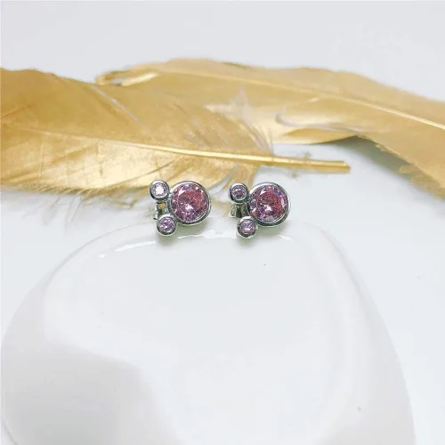 Vista 5 de Juego de joyas para mujeres y niñas, juego de collar y aretes de ratón chapados en plata S925, lindo aretes y colgante con circonita cúbica