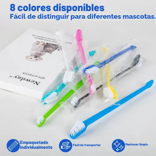 Vista 6 de Newday Juego de 8 cepillos de dientes para perros, de doble cabeza, higiene dental, práctico cepillo de dientes suave para limpiar los dientes