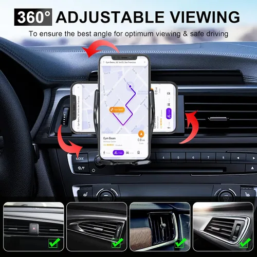 Vista 4 de Soporte inalámbrico para cargador de automóvil, 15 W Qi de carga rápida con sujeción automática para teléfono celular, soporte para automóvil