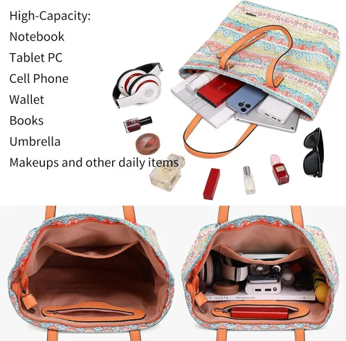Vista 5 de Bolso tote de piel sintética suave para mujer con compartimento grande con cremallera