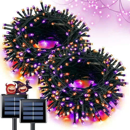 Vista 16 de JMEXSUSS - Paquete de 2, luces solares de Navidad cálidas y multicolor para exteriores, cada una con 100 LED, 10 metros, luces solares impermeables