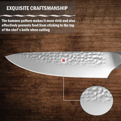 Vista 6 de Cuchillo de chef profesional súper afilado de 7.5 pulgadas con mango de madera de Pakkawood, acero inoxidable VG-5, cuchillo de cocina para carne