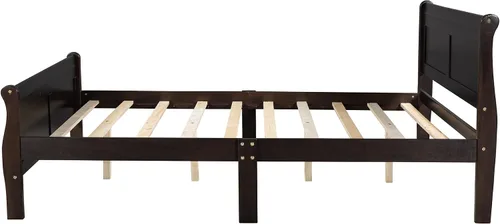 Vista 7 de Cama de plataforma de madera maciza tamaño Queen con cabecera y estribo de trineo, base de cama de plataforma Queen de madera con almacenamiento