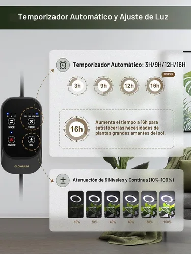 Vista 5 de GLOWRIUM Luz de cultivo de plantas altas para plantas de interior Negro