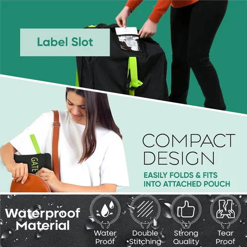 Vista 3 de reperkid Bolsa de viaje para asiento de automóvil para avión, negro y verde, 33" H x 18" W x 18" D, se adapta a la mayoría de asientos convertibles