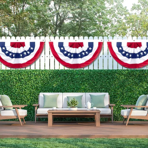 Vista 7 de 3 banderas plisadas americanas de 3 x 6 pies, Día de los Caídos y 4 de Julio, decoración patriótica de interiores y exteriores para porche y jardín